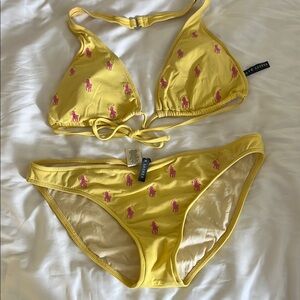 Ralph Lauren Yellow Bikini with Pink polo Logo Accents